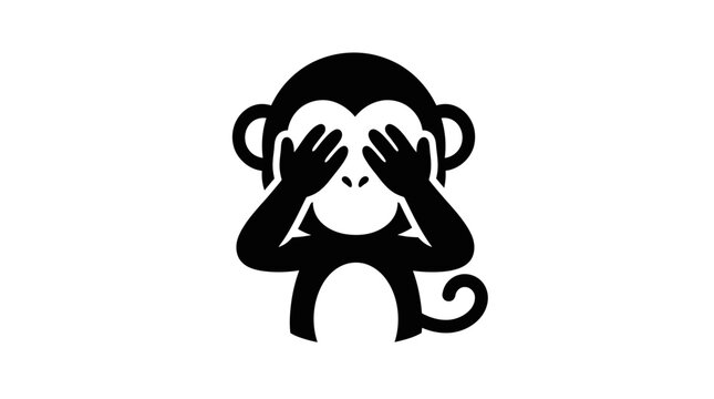 World Emoji Day, Emoji, Emoji silhouette, Monkey See No Evil, Vector Monkey Icon, Black Silhouette, Cute Animal Symbol isolated on White Background Emoji icon, Emoticon, Reaction icon