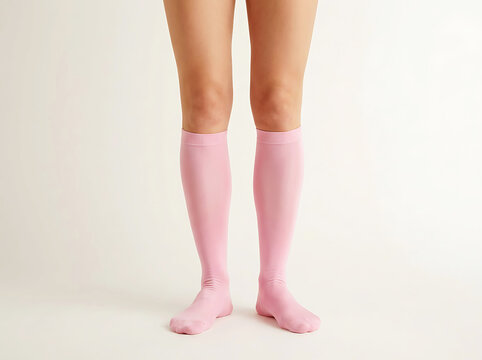 Light pink knee-high socks on bare legs
