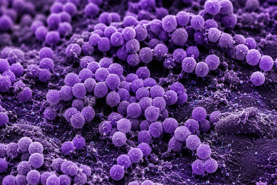 Close-up View of Staphylococcal Bacteria Under Microscope