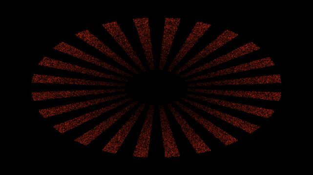 Abstract radial pattern of dark red lines emanating from a central black circle on a black background.