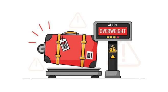 Overweight Luggage Alert on Weighing Scale - Travel Problem Icon