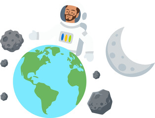 Astronaut floating near earth planet and moon in space © foxndeer