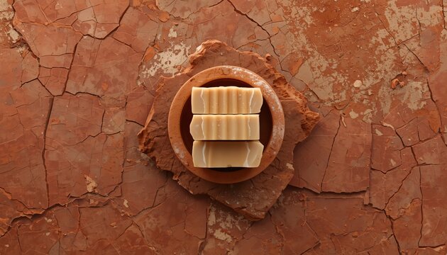 Personal Care Product Advertisement of Multani Mitti Blocks in Stone Pot on Clay Tile