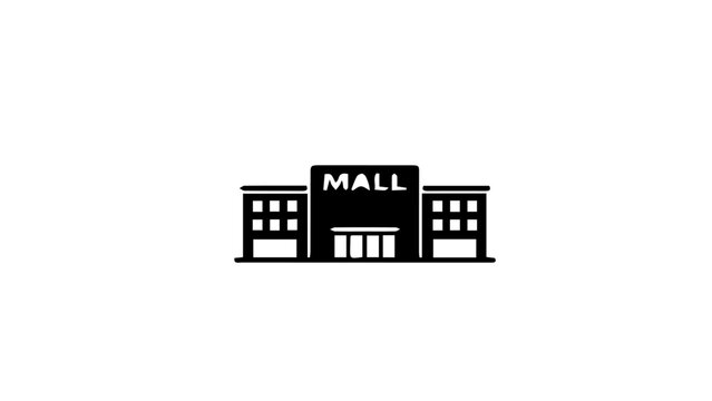 Minimalist shopping mall icon vector, black silhouette of a commercial retail building, modern department store storefront for urban city maps