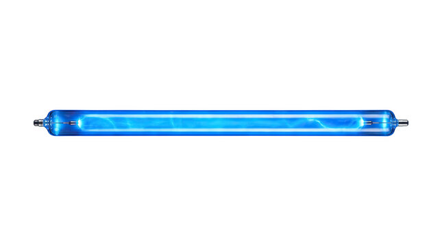 Ultraviolet light lamp on a transparent background, medical or scientific equipment, blue glow.