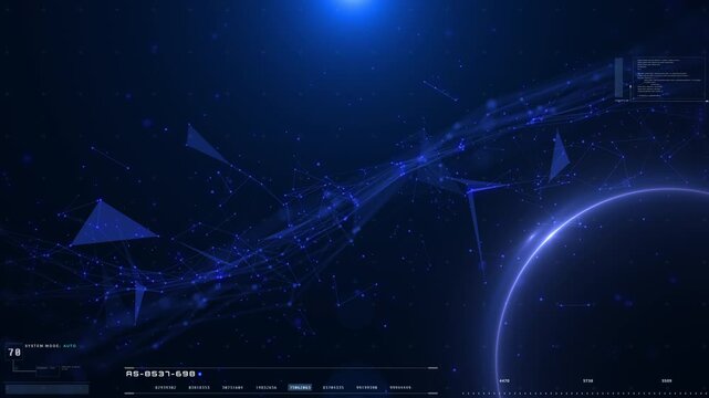 Technology digital cyberspace, data network connection. Futuristic sci-fi with hud ui system interface flowing platform 4K motion background.