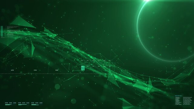 Futuristic Digital Data Stream with Network Connection Lines and Abstract Numeric Interface in Cyber Green Tones 4K Motion