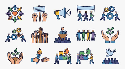 Fototapeta premium Collective Social Activism Icons.
