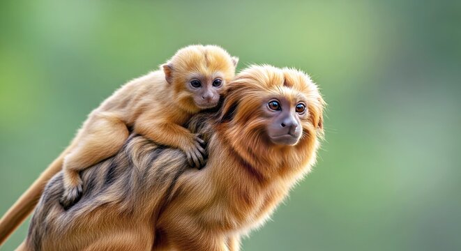 Adult Spider Monkey Carrying Baby in Dense Tropical Forest Canopy With Lush Green Foliage