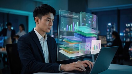Fototapeta premium Digital Transformation - Fintech Transformation Review by Corporate Professional