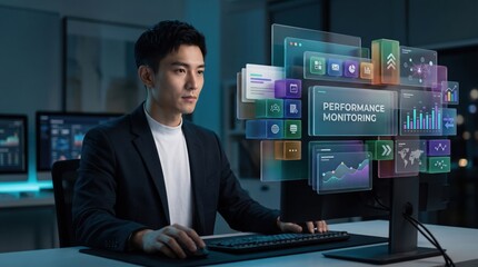 Fototapeta premium Digital Transformation - Digital Performance Monitoring Review by Corporate Professional
