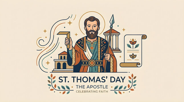 Saint Thomas Day Apostle Vector Illustration with Church and Spear
