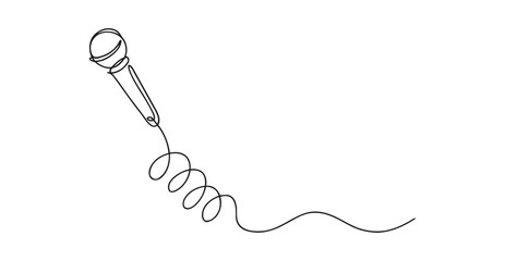 Continuous line drawing of a dynamic handheld microphone with curly cord, microphone © Stockxy