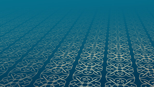 Luxurious deep green and gold tablecloth background with elegant geometric pattern and perspective