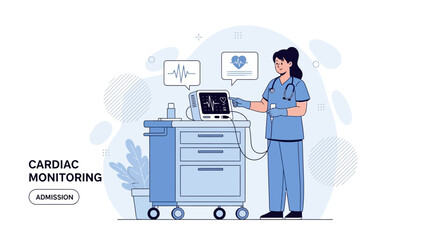 Fototapeta premium Nurse Monitors Cardiac Patient with Advanced Medical Equipment in Hospital Room