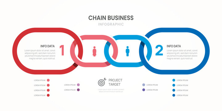Venn diagram business chain infographic circle chart template 2 options, presentation vector illustration.