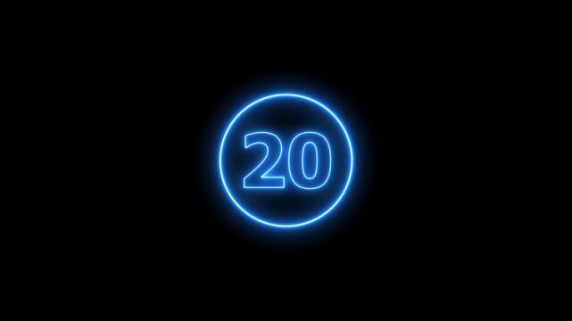 Neon line Circle countdown timer animation from 25 to 0 second animation on black background with alpha channel. 25 second countdown timer animation,Negative Countdown. Countdown video 4k videos