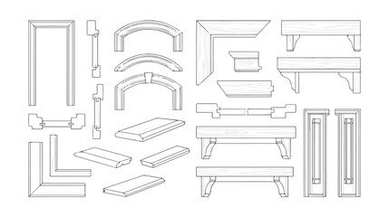 Architectural molding vector set, classic crown molding and baseboard profiles, decorative trim and cornice line art for interior design © xantii