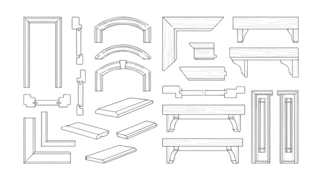 Architectural molding vector set, classic crown molding and baseboard profiles, decorative trim and cornice line art for interior design