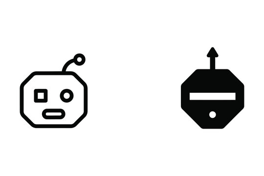 Black and white robot and upload symbols