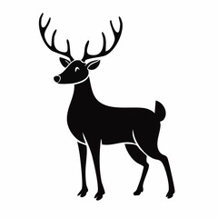 Obraz premium Black silhouette of a standing deer with large antlers.