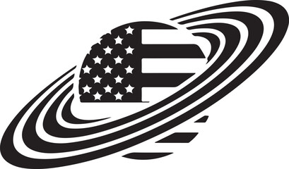American Flag Planet Rings Black White Patriotic Space Design © Khilal