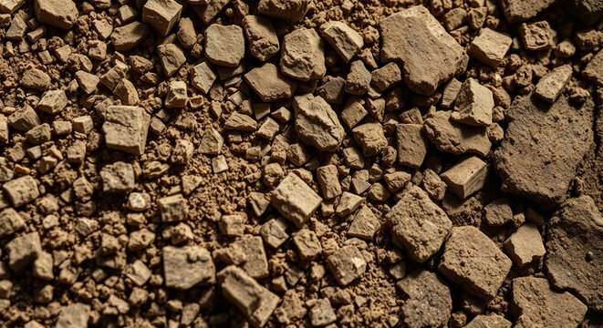 Close up texture of dry cracked earth ground with small stones and pebbles
