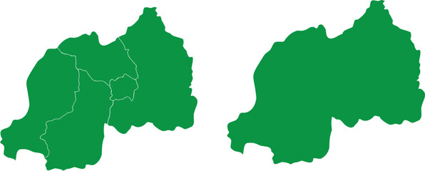Fototapeta premium Rwanda Map Green Silhouette With and Without Province Divisions on White Background for Geographic Design