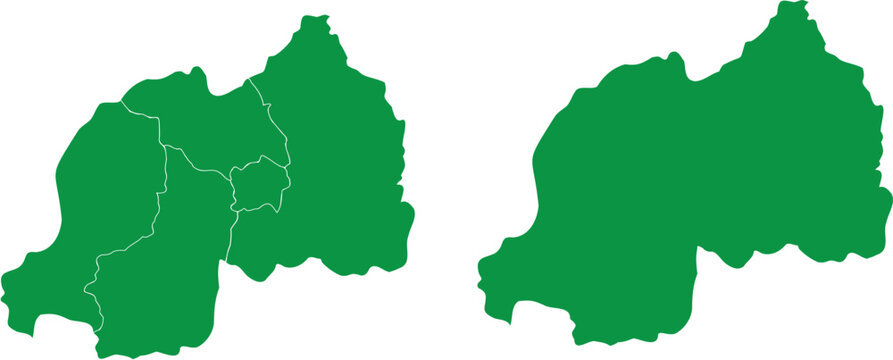 Rwanda Map Green Silhouette With and Without Province Divisions on White Background for Geographic Design