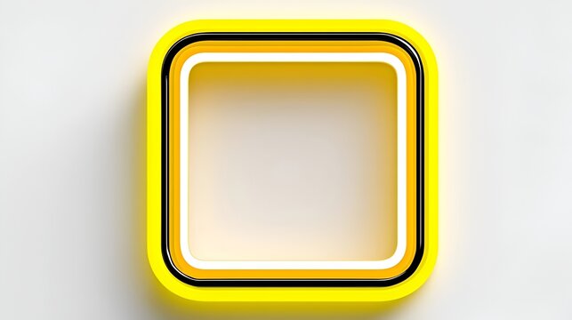 Yellow square shape symbol logo with outline neon glow and border frame on white background background for box clipart profile Stock Illustration