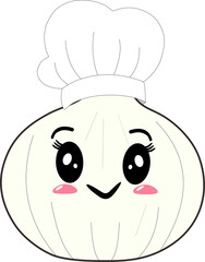 Cute kawaii white onion chef cartoon character illustration isolated