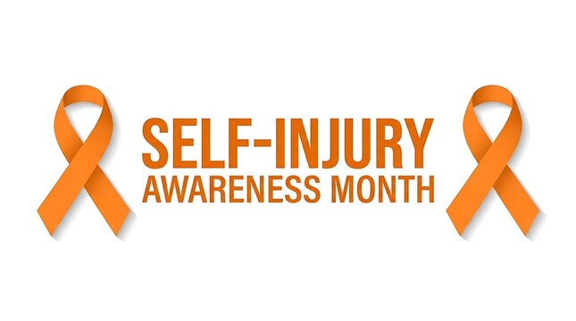 Self-injury awareness month with orange ribbons awareness wellbeing wellness