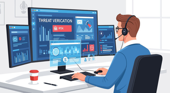 Cybersecurity Analyst Monitoring Threat Verification Dashboard