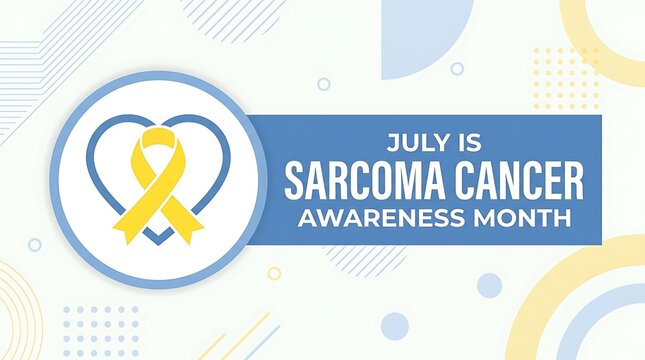 July is sarcoma cancer awareness month banner with yellow ribbon symbol