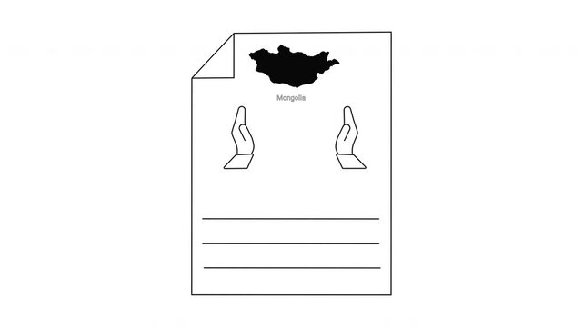 Mongolia map and hands graphic with lines for text.