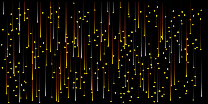 Golden particle rain falling streaks on black background.