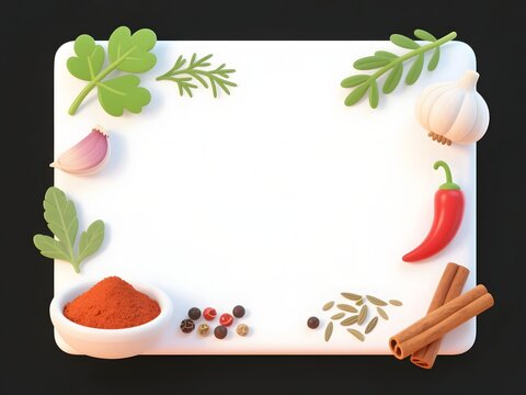 Funny Cartoon Herbs and Spices Corner Border with Large Copy Space