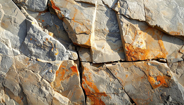 Abstract Natural Cracked Rock Texture with Orange Mineral Stains