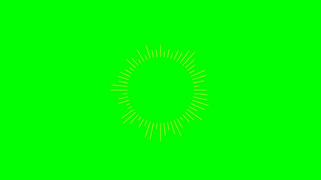 Abstract circular sound wave equalizer graphic on a vibrant green screen background, representing audio visualization and digital technology.
