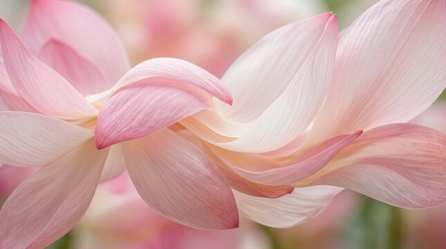 Close-up of delicate pink lotus flower petals with water droplets, soft focus background
