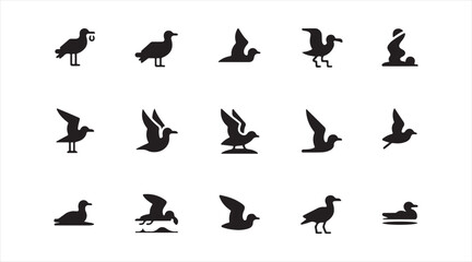 Obraz premium Modern Duck Bird Symbol Set with Waterfowl Silhouette Vector Icons for Web and UI Design