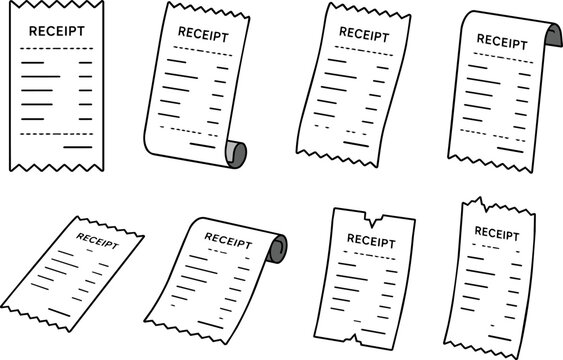 Business Documents Collection - Receipt Black and White Vector Illustration