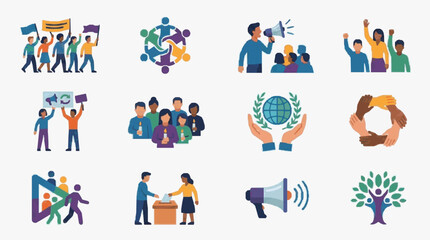 Naklejka premium Collective Global Community Engagement Icons.