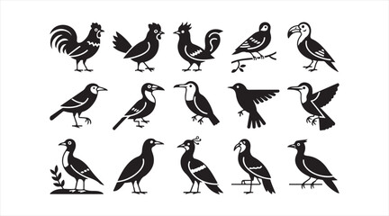 Obraz premium Modern Avian and Wildlife Symbol Set with Bird Silhouette Vector Icons for Web and UI Design