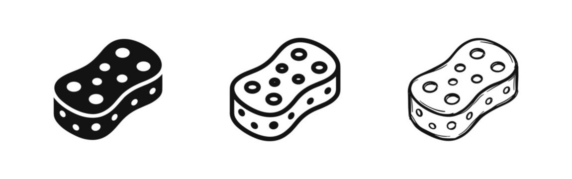 Cleaning sponge icon set in flat, outline, and sketch styles