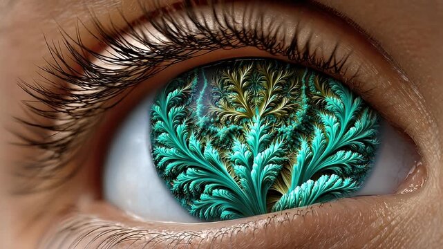 Eye with intricate fractal pattern