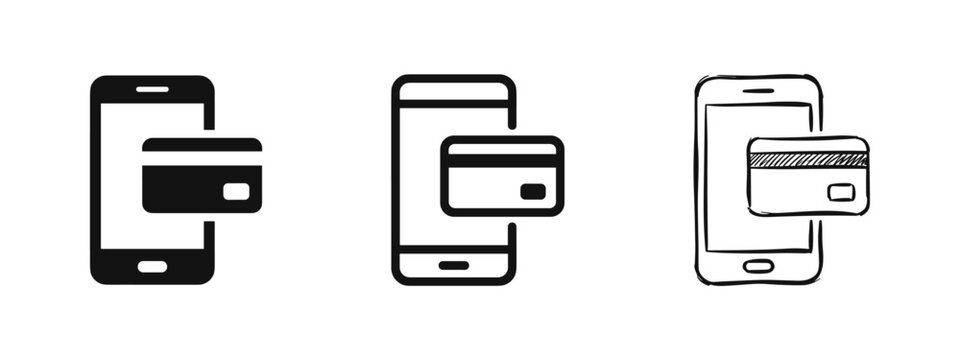 Mobile payment and digital wallet shopping icon set