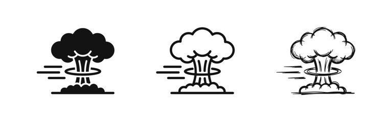 Nuclear explosion and mushroom cloud hazard icons © drawing lines