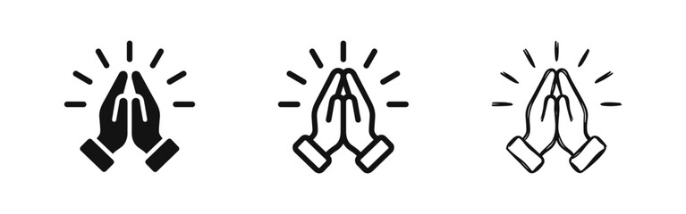 Praying hands icon set, faith, religion, gratitude, hope © drawing lines
