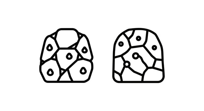 Construction icons representing riprap rock armor and stone revetment for erosion control and slope stabilization engineering projects in linear vector format with construction, revetment